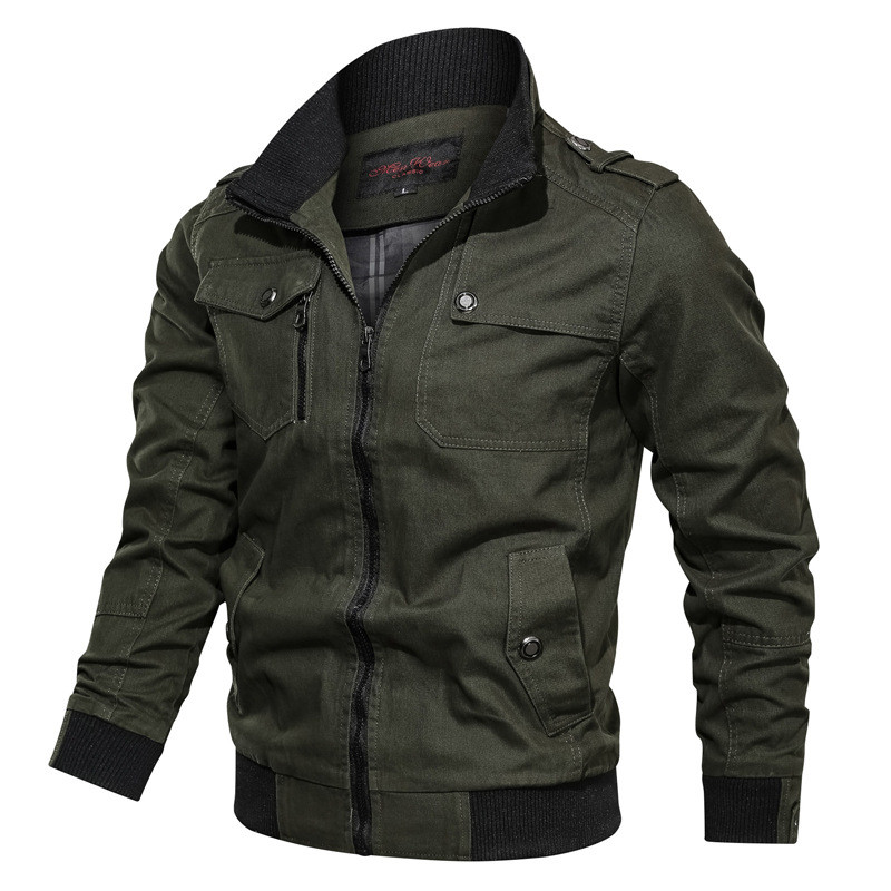 Jaqueta Militar De Algodão Masculina , Leve , Casual , Corta-Vento , Gola Bomber , Casaco Com Vários Bolsos