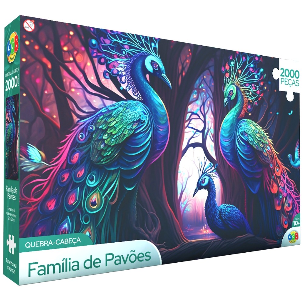 QUEBRA CABEÇA FAMÍLIA DE PAVÕES 2000 PEÇAS GGB BRINQUEDOS PUZZLE PINTURA IA INTELIGÊNCIA ARTIFICIAL - Mom & Baby