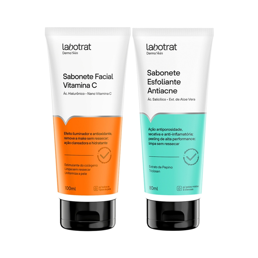 Kit 2 Sabonete Facial Antiacne Clareador Esfoliante Labotrat em Oferta na Shopee