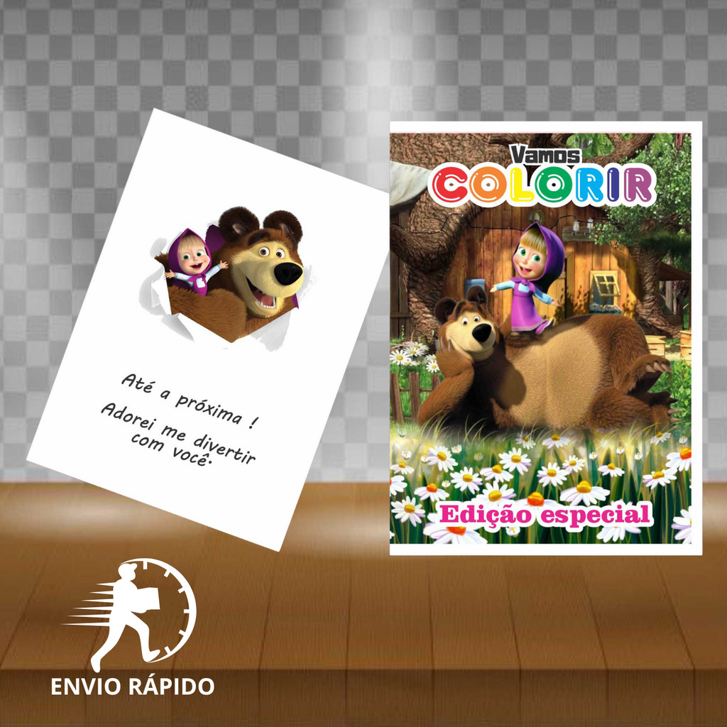 MINI Livro/revista de colorir 15x10cm  MASHA E  O URSO- Acompanha embalagem - Lembrancinha festa infantil