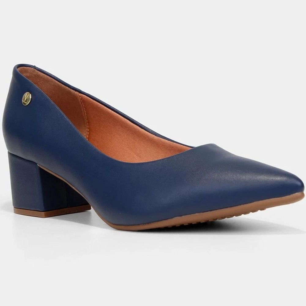 Scarpin Vizzano Salto Grosso Bico Fino - Marinho em Oferta na Shopee