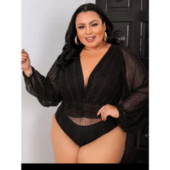 blusa body plus size manga longa bufante decote lurex Simples Festa Noite festa balada evangelica inverno rodeios luxo
