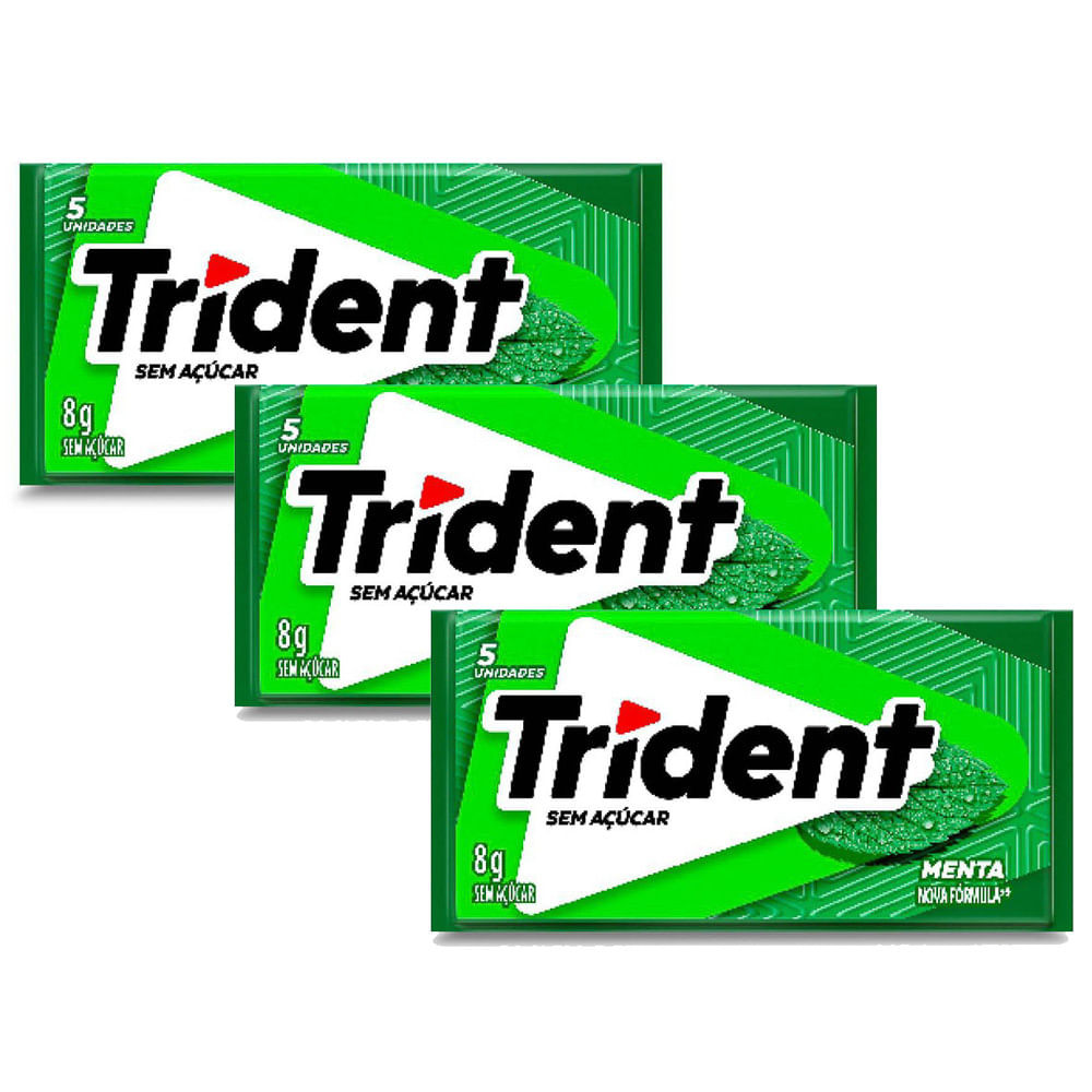 Kit 3 Chiclete Trident Menta 8g - Food & Beverages