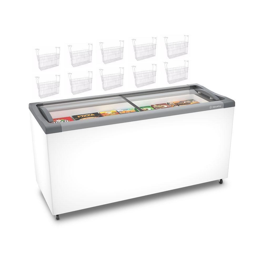 Kit - Freezer Horizontal Tampa De Vidro 404 Litros Nf55 220v + 10 Cestos Nextgen Branco 220v