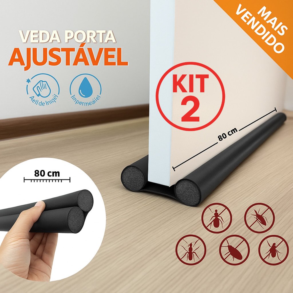 Kit 2 Veda Porta Anti Poeira Insetos Protetor de Porta Impermeável Preto Marrom E Cinza De 80 Cm Atacado De Fabrica