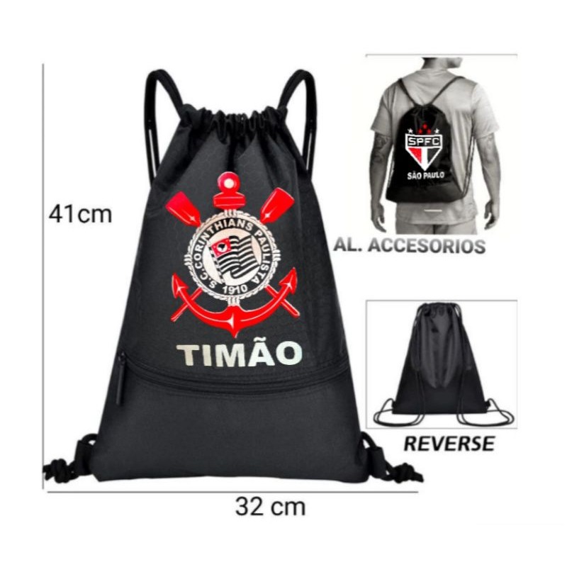 Mochila Bolsa Saco Esportivo Com Cordão em  Nylon impermeável unissex para Academia futebol treino