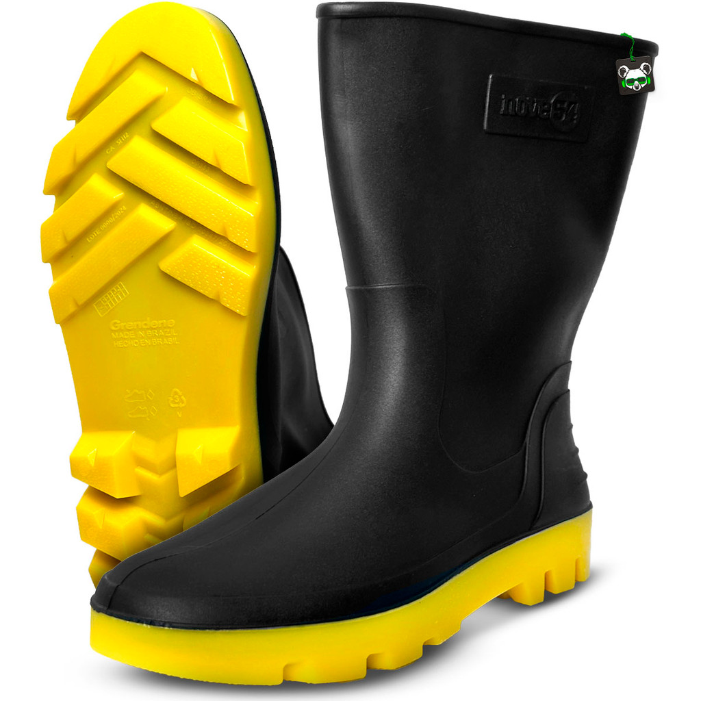 Bota Pvc Impermeável Borracha  S/ Forro Chuva Moto Limpeza Galocha Preta c/ Solado Amarelo Nove54 em Oferta na Shopee