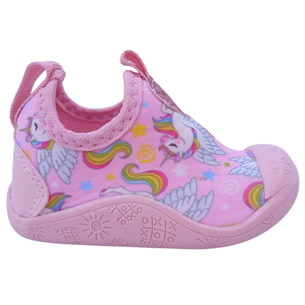 Tênis Calce Fácil Bebê Sapatinho Menina Infantil Recém Nascido Leve Batizado Unicórnio Confortável