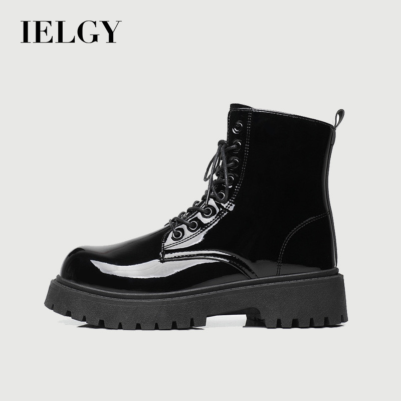 IELGY 2026 Botas Pretas Britânicas Moinho De Vento cargo De Cano Alto Couro Macio À Prova D'água De Casuais