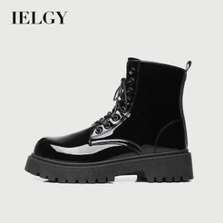 IELGY 2026 Botas Pretas Britânicas Moinho De Vento De Carga De Cano Alto Couro Macio À Prova D'água Casuais