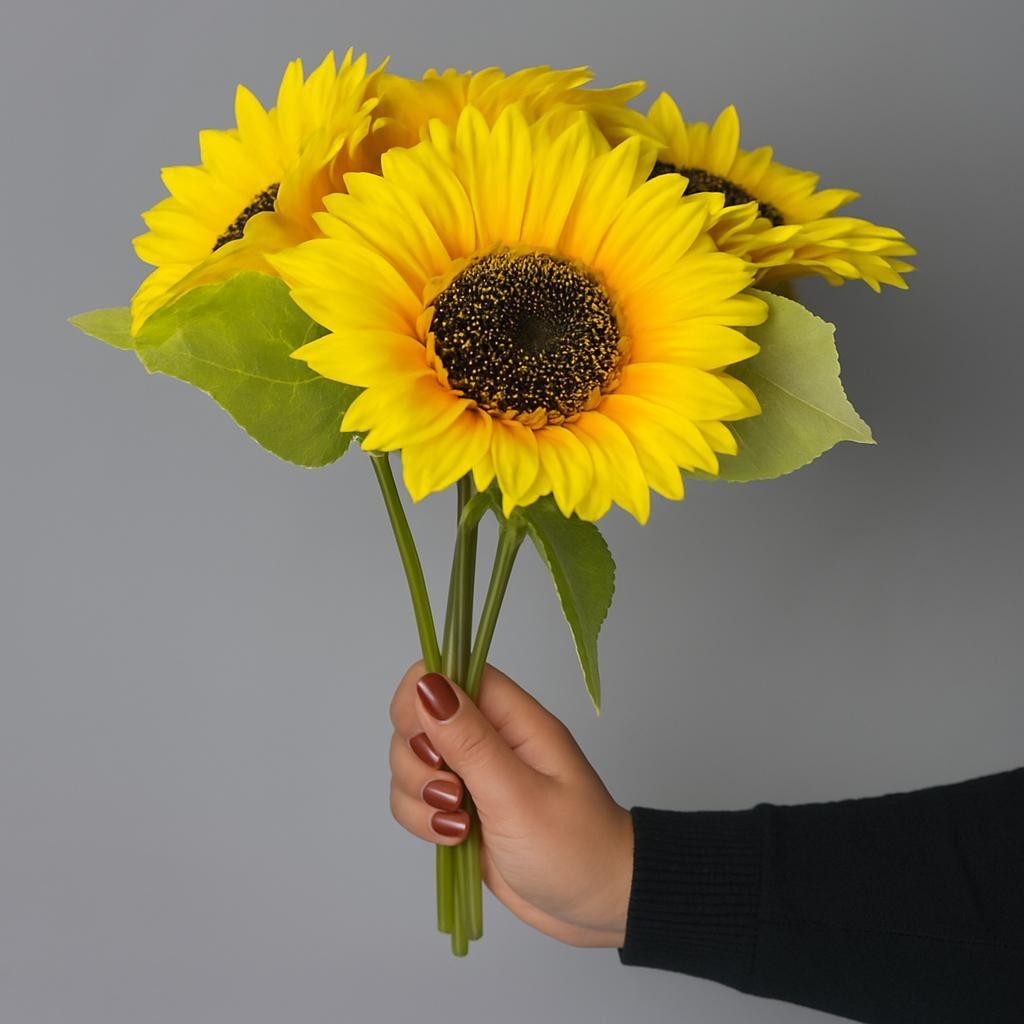 Kit 4 Galho Haste Girassol Artificial 40cm Decoração Premium 2025