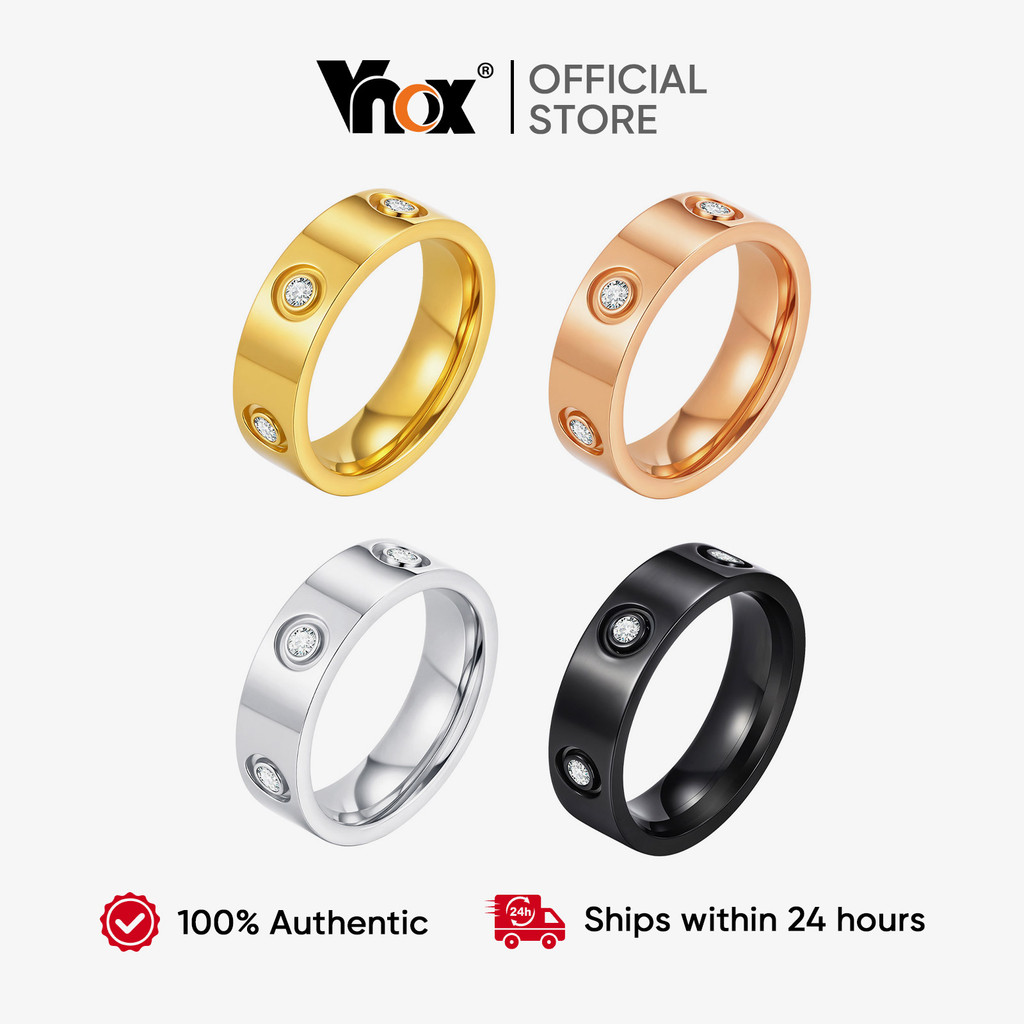 Vnox Feminino Masculino 5-12 Tamanho 6 Pçs Zircão Cúbico Preto Ouro Prata Rosa Anel De Casamento Aço Inoxidável Não Desb em Oferta na Shopee