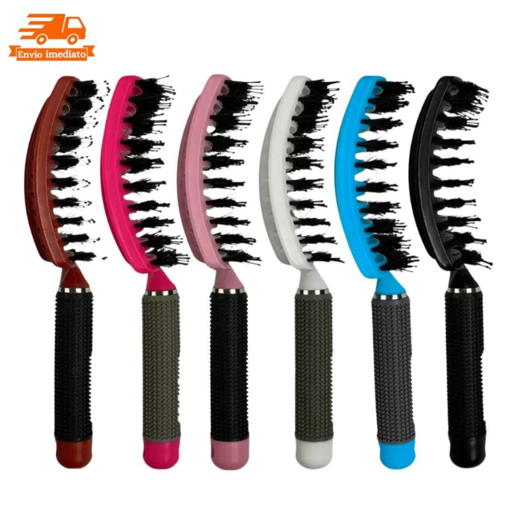 1 Escova De Cabelo Raquete Cerda Dupla Vazada Curva Sortida Cor Sortido