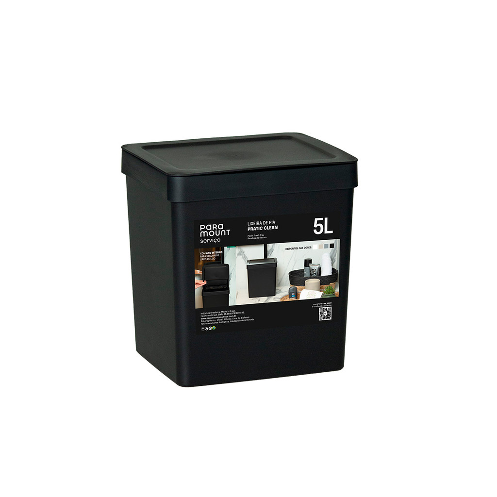 Lixeira de Pia 5 Litros Preta Fly