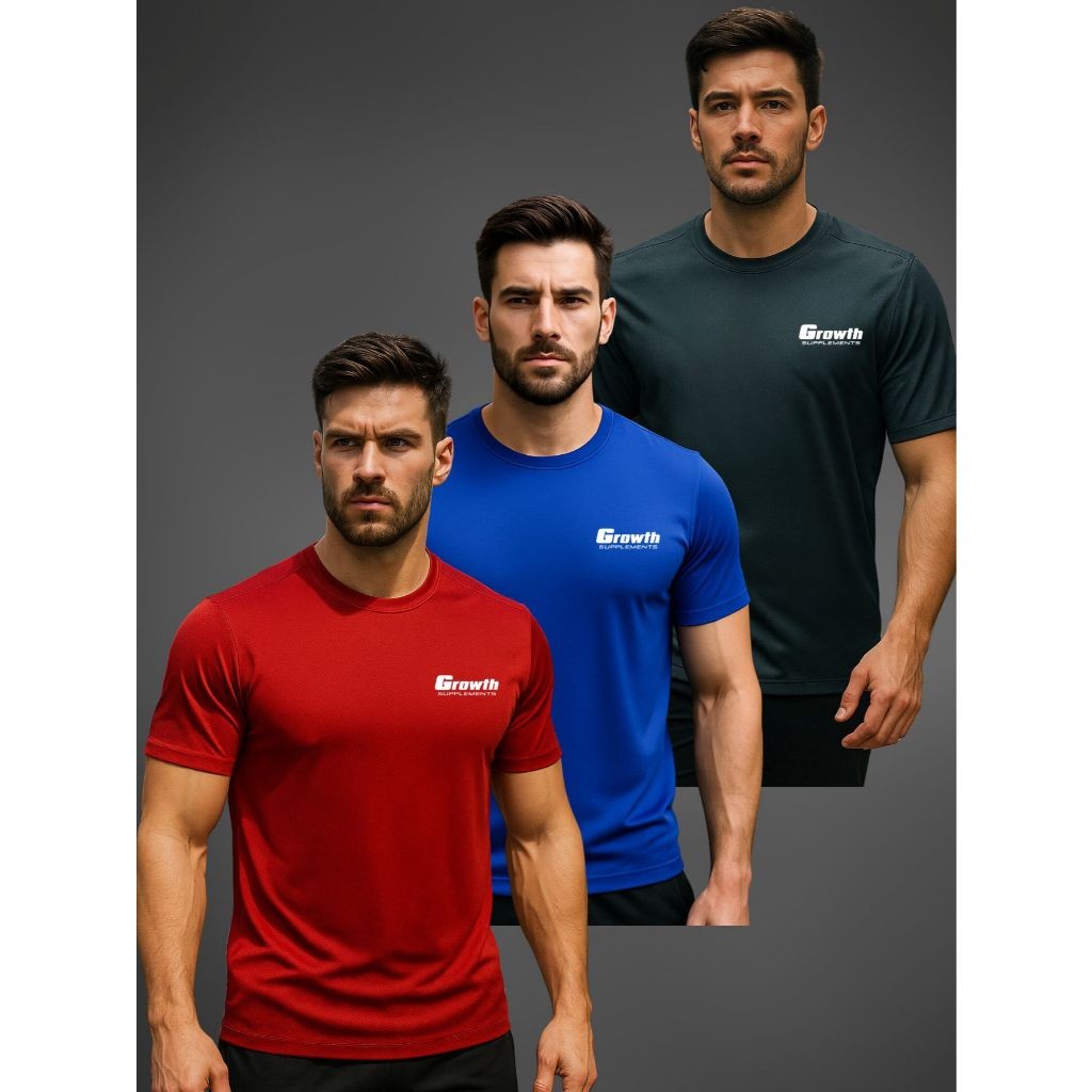 Kit com 3 Camisas Dry Fit GRWT 07 Ultra Fit Para Treino Lazer Corrida Crossfit Academia e Esportes