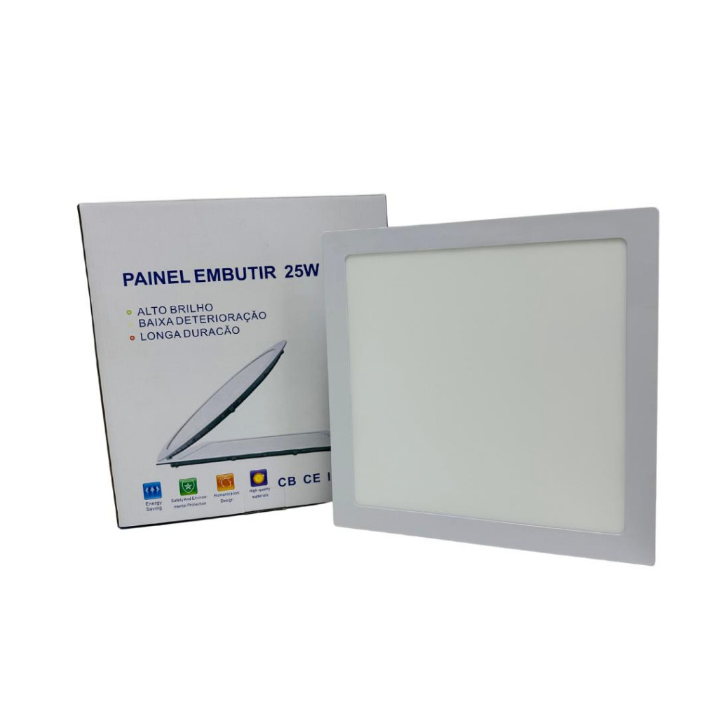 KIT 10 Luminária De Led Plafon 25w Quadrado Branca Quente 3500k  Embutir Bivolt Slim Gesso Teto 30cm x 30cm