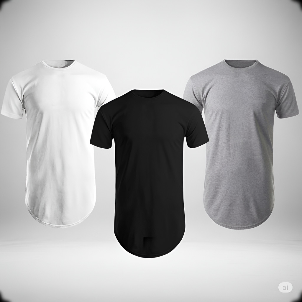 Kit 3 Camisetas Camisas Masculinas Long Line Blusas Estilosas Lisa