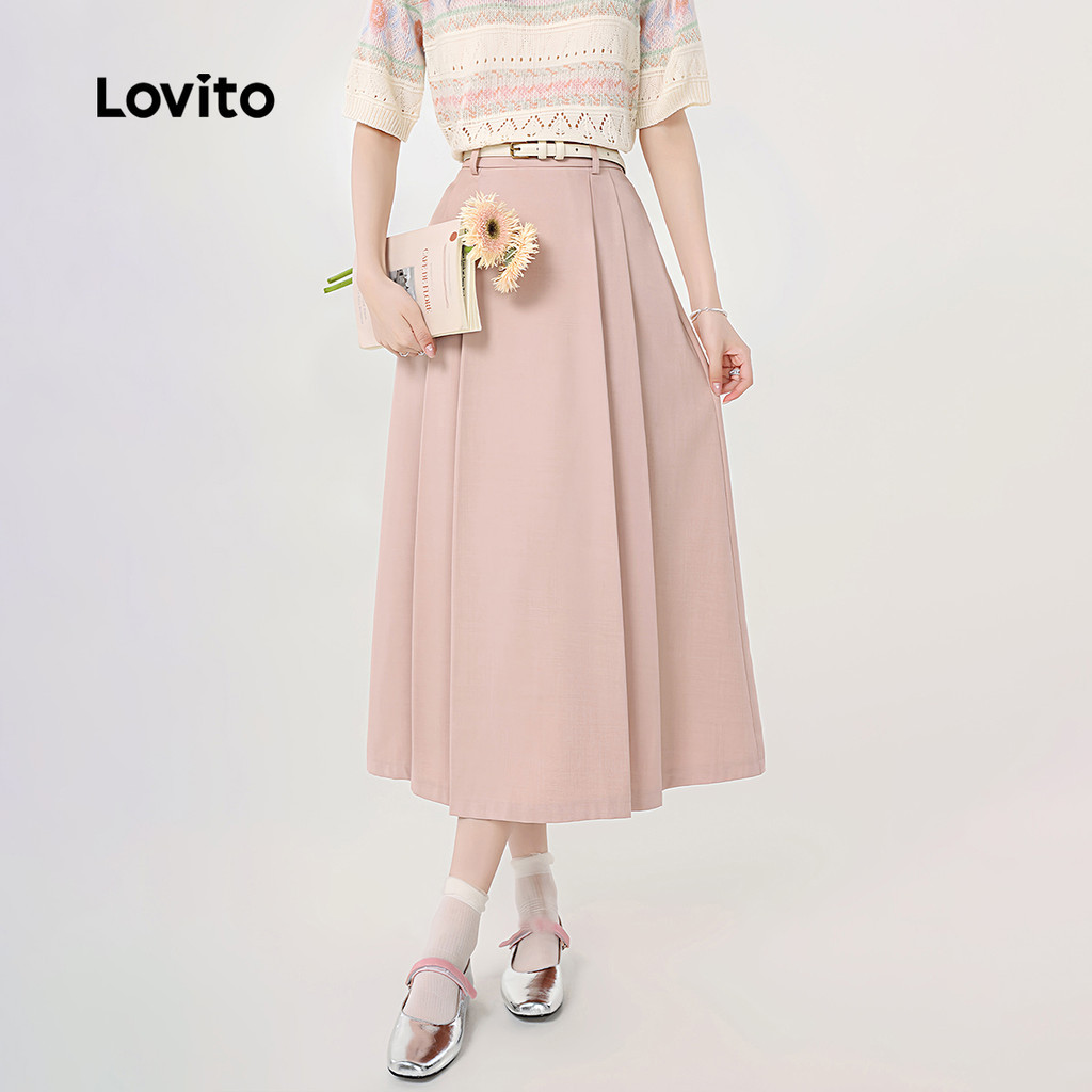 (Trendy) Lovito Saia drapeada plissada lisa Casual para mulheres L132AD1028 - Women Clothes