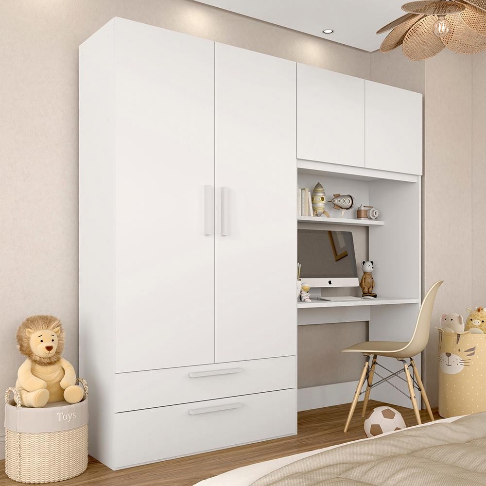 Guarda Roupa Infantil 4 Pts 2 Gav Com Escrivaninha Joy Branco - M.a em Oferta na Shopee