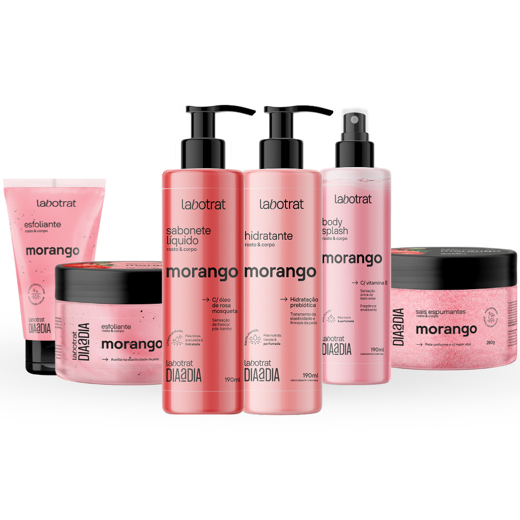 Kit Banho Premium Labotrat Morango Completo 6 Produtos Corpo E Rosto Cheiro De Fruta Esfoliante