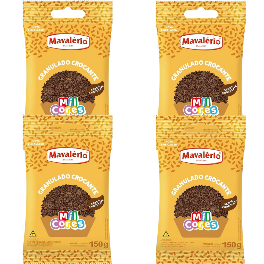 Kit C/ 4 Chocolate Granulado Crocante Chocolate 150g - Mavalério em Oferta na Shopee