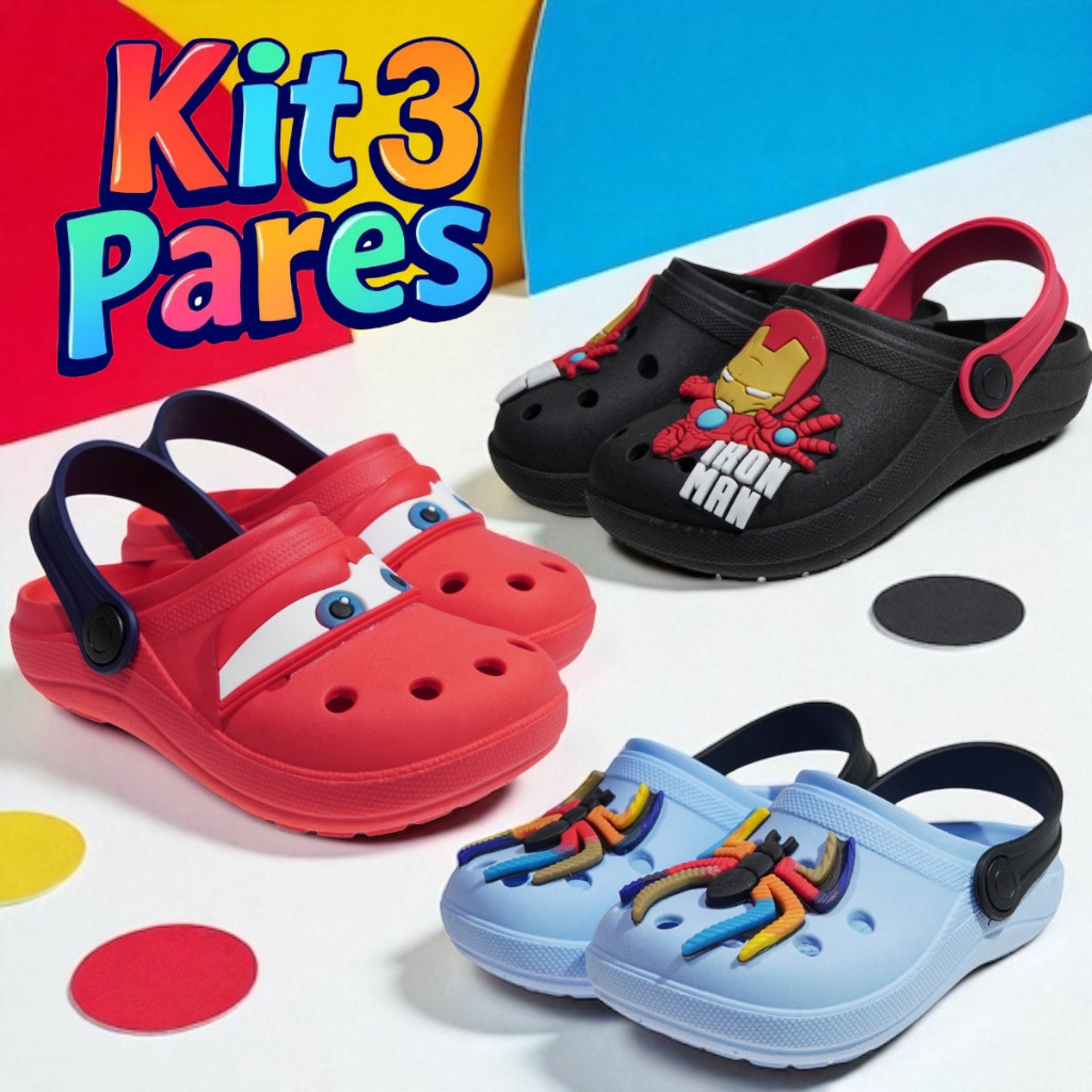 KIT 3 PARES DE SANDALIA BABUCHE INFANTIL PARA MENINO