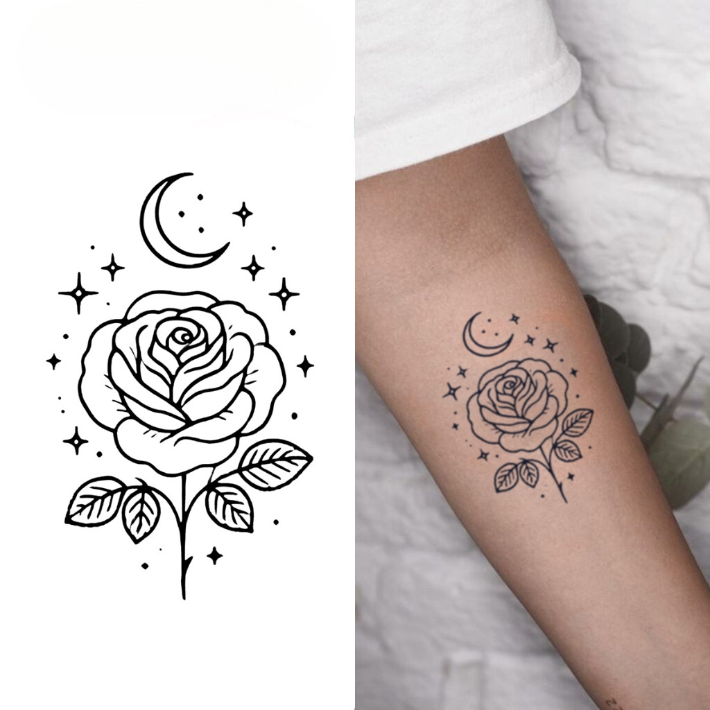 Tatuagem Temporária Flor da Lua, Nova Tecnologia Mágica, À Prova D'Água, Dura 2 Semanas, Tatuagem Semi-Permanente, Adesi