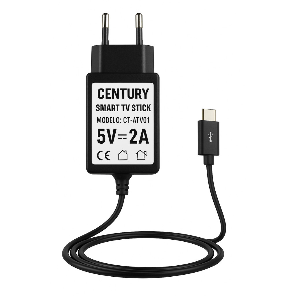Fonte de Alimentação Energia Bivolt 5V 2A Conector Tipo C - Century Smart Stick Android Tv 8gb Comando De Voz Chromecast