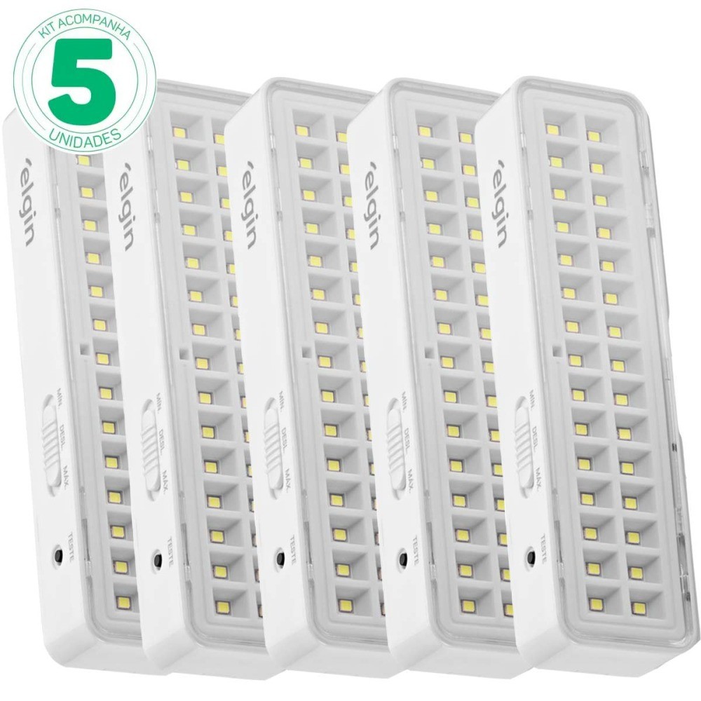 Kit 5 Luminárias de emergência 30 Leds branca - Elgin - Home & Living