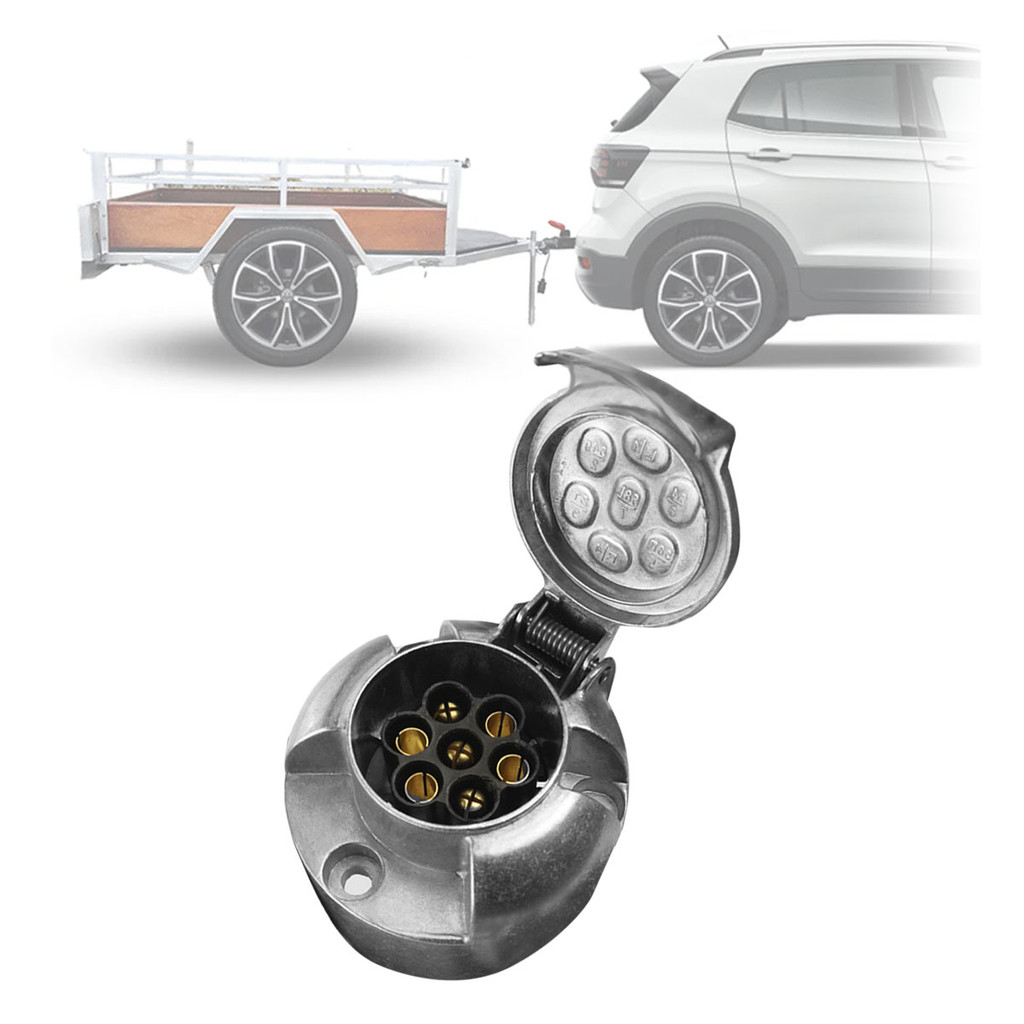 Tomada Engate Reboque Aluminio Femea 7 Polos Bivolt Cromada Conector Cobre Carretinha Carreta em Oferta na Shopee