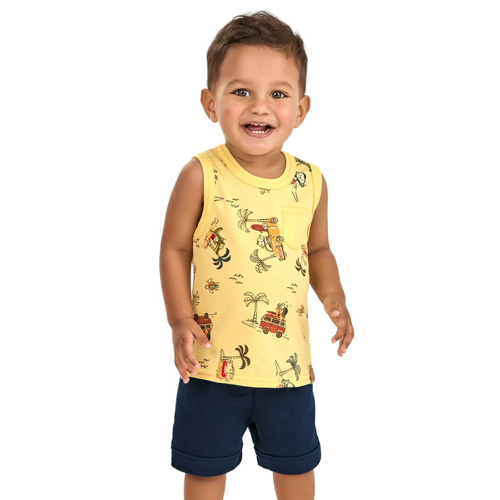 Conjunto Bebê Menino Regata Tropical Elian	 Amarelo - Baby & Kids Fashion