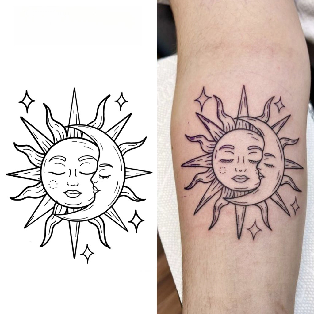 Tatuagem Temporária Sol e Lua, Dura até 15 Dias, Nova Tecnologia Mágica, Adesivo Semi Permanente à Prova d'Água, Realist