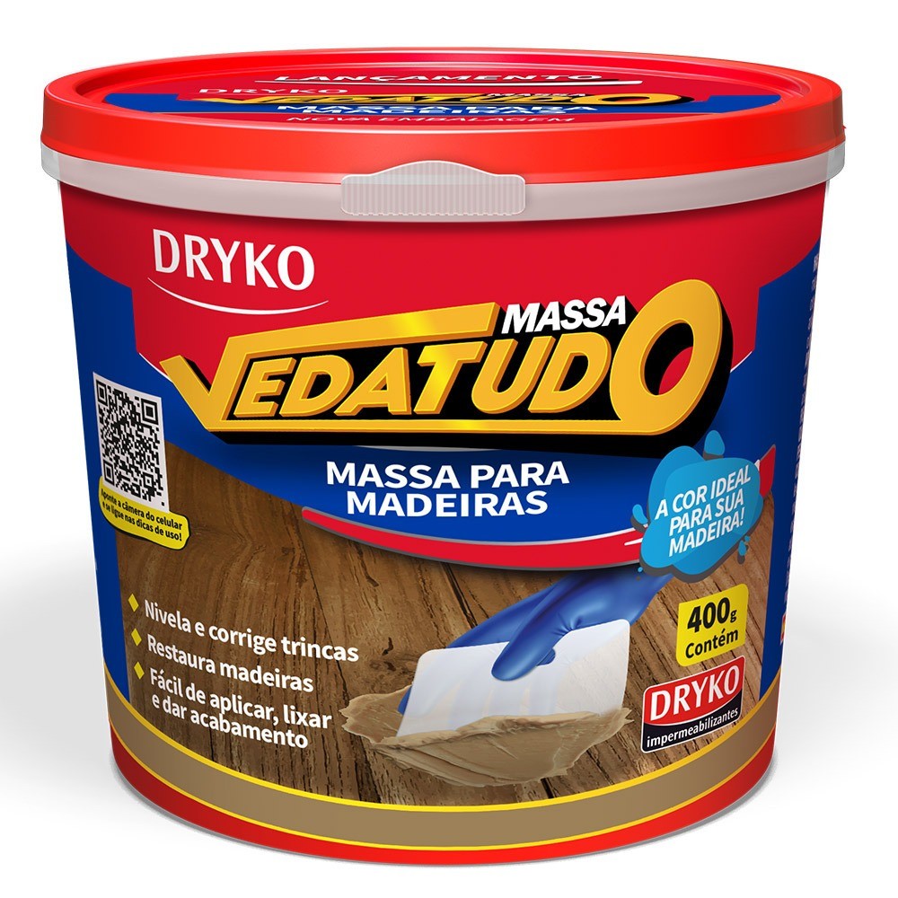 Massa para madeira reparo e calafetação 400 g - Vedatudo Dryko - Home & Living