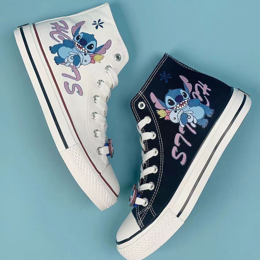 Tenis cano alto De Lona De Alta Qualidade Para Mulheres e meninas, Stitch co Estudante De Marca , Casal De Tênis