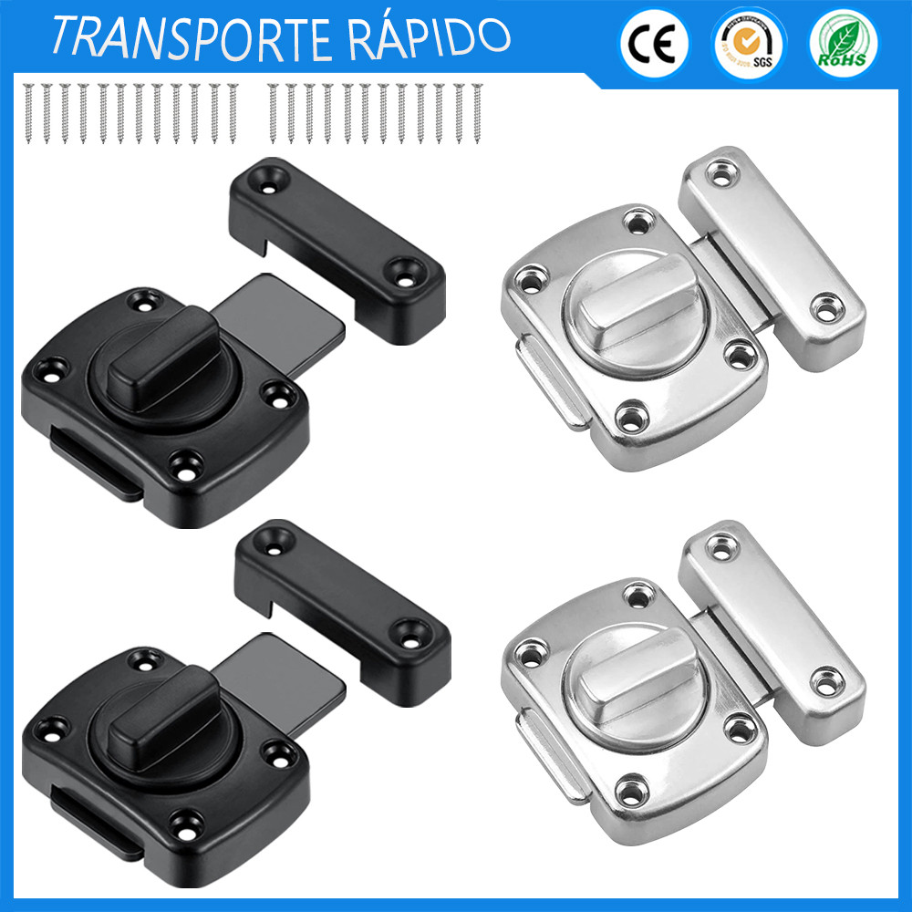 4pcs trinco de porta preto + prata liga de zinco trinco deslizante mosquetão parafuso de trinco