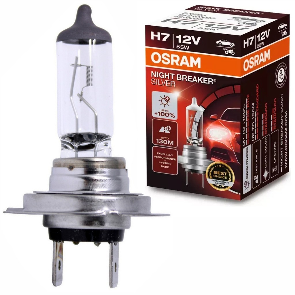 Lâmpada Halógena Automotiva Osram Night Breaker Silver +100% Luz H7 55W Branco Quente 3200k 12V