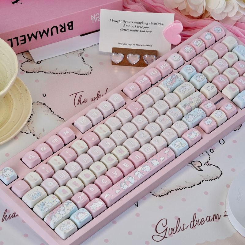 Conjunto Completo De Teclas Pink Rock Kitten MOA Profile Dye-Sub PBT (130)