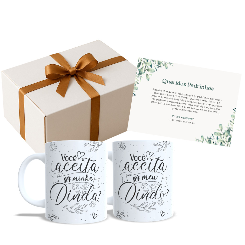 Caixa Convite Padrinhos Batismo Batizado Promovida Dinda Caneca Madrinha Presente Dindo em Oferta na Shopee