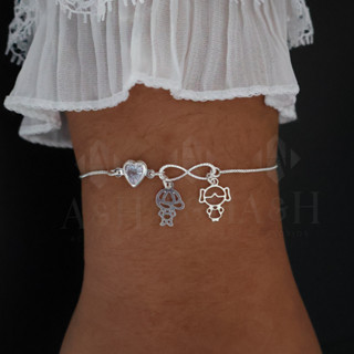 Pulseira Feminina Banhada a Prata 925 com Pingente Coração de Cristal e Infinito com Pingente Casal em Oferta na Shopee