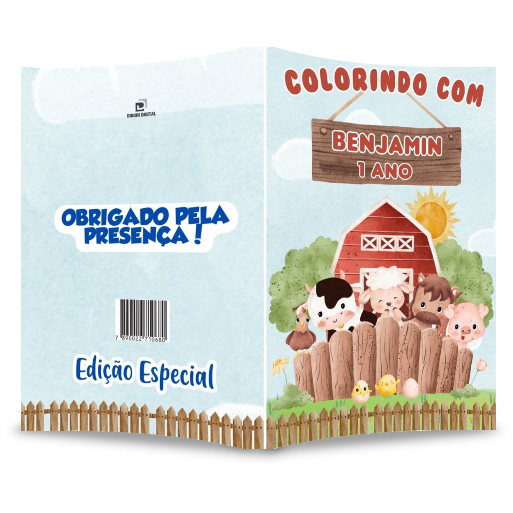 Livro de colorir Fazendinha Aquarela Lembrancinha personalizada