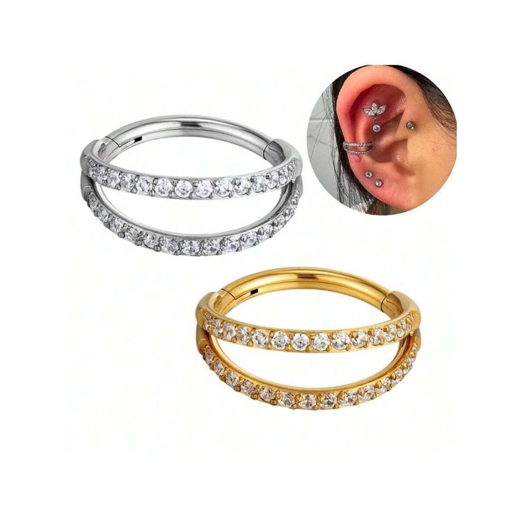 Piercing Titânio Argola Click Cravejada Dupla Helix Conch