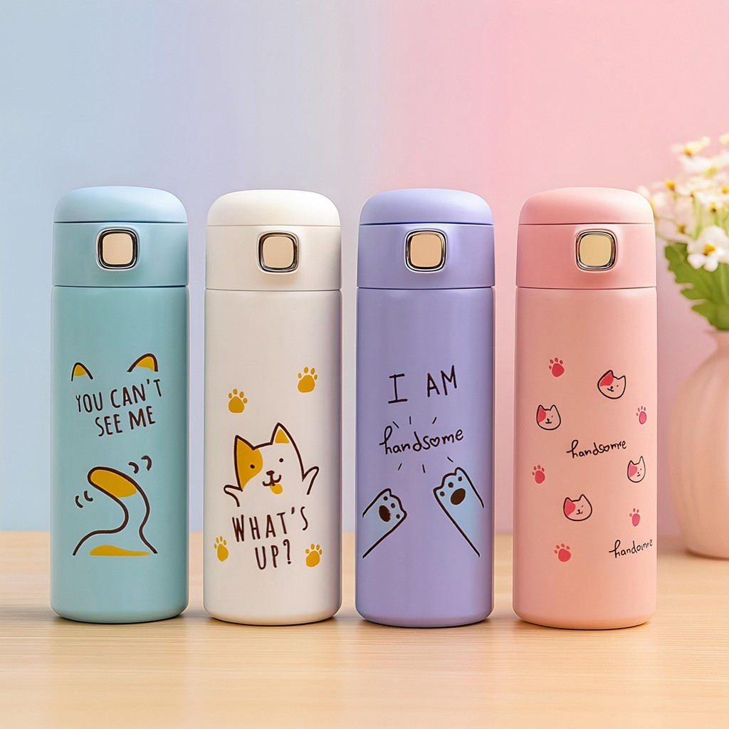 Garrafa Térmica Infantil Gatinhos Fofos 420ml B-Max BM-P1700 em Oferta na Shopee