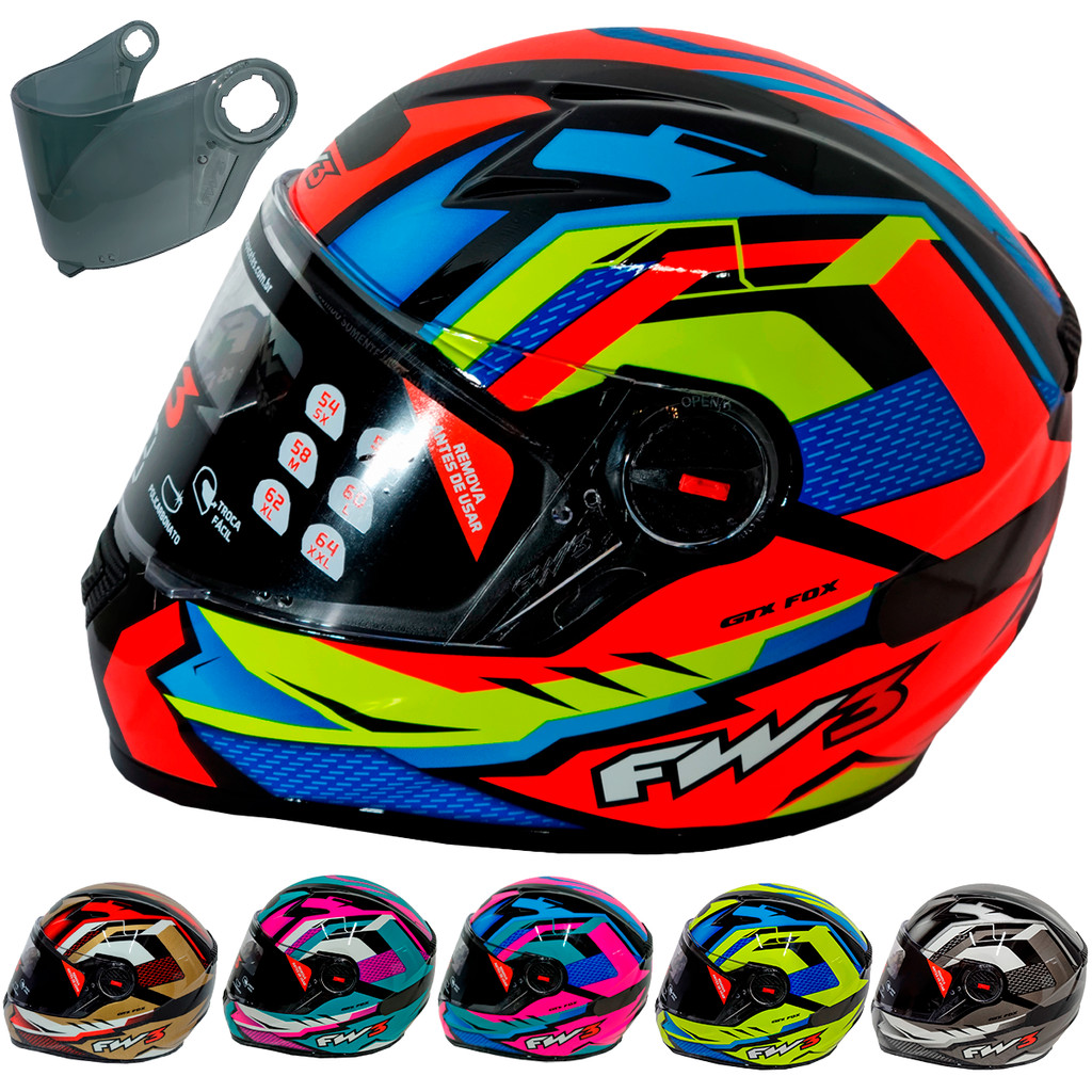 Capacete Fw3 Integral Gtx Fox C/ Viseira Fumê