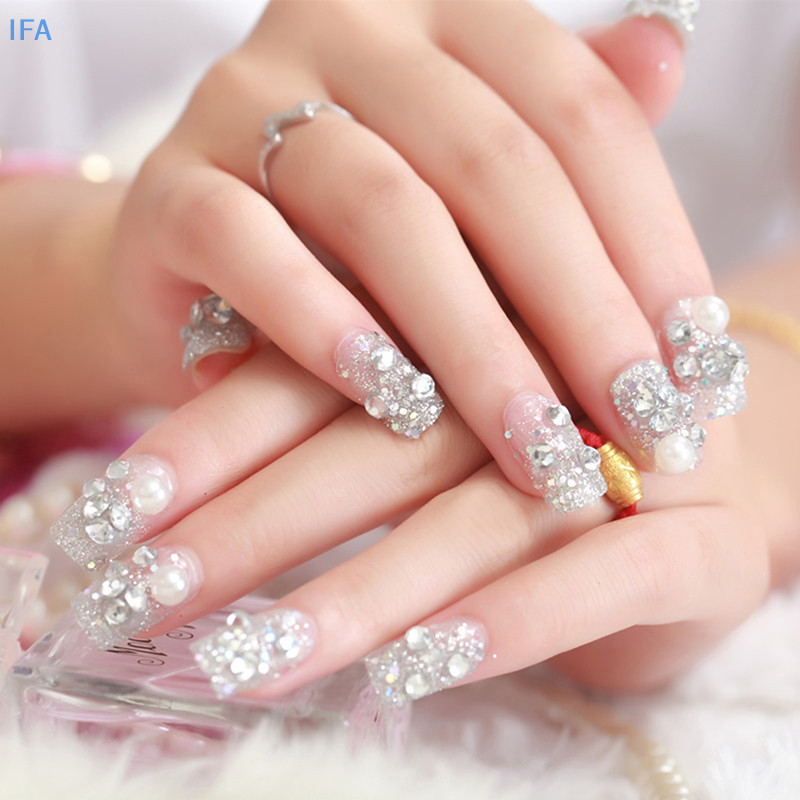 【 IFA 】 24Pcs Unhas De Dedo Falsas Em Acrílico Francês Cobertura Completa manicure Arte De Unha Falsa DIY Bom