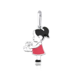 Pingente de Prata 925 Menina com Ursinho