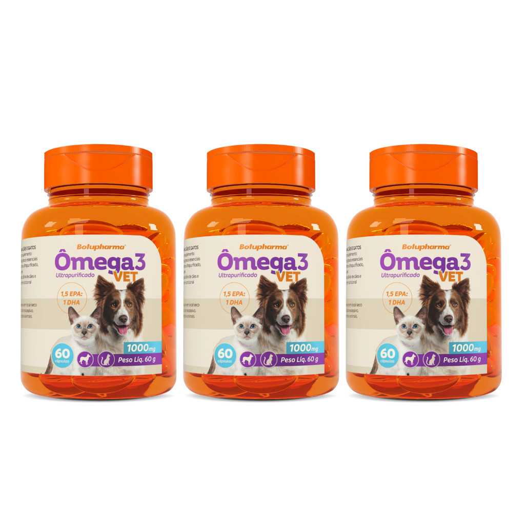 Kit 3 Ômega 3 Vet Suplemento Botupharma 1000mg 60 Cápsulas