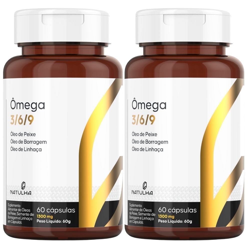 KIT 2X Ômega 3/6/9 ( Óleo de Peixe, Linhaça e Borragem) 60 Cápsulas - Natulha
