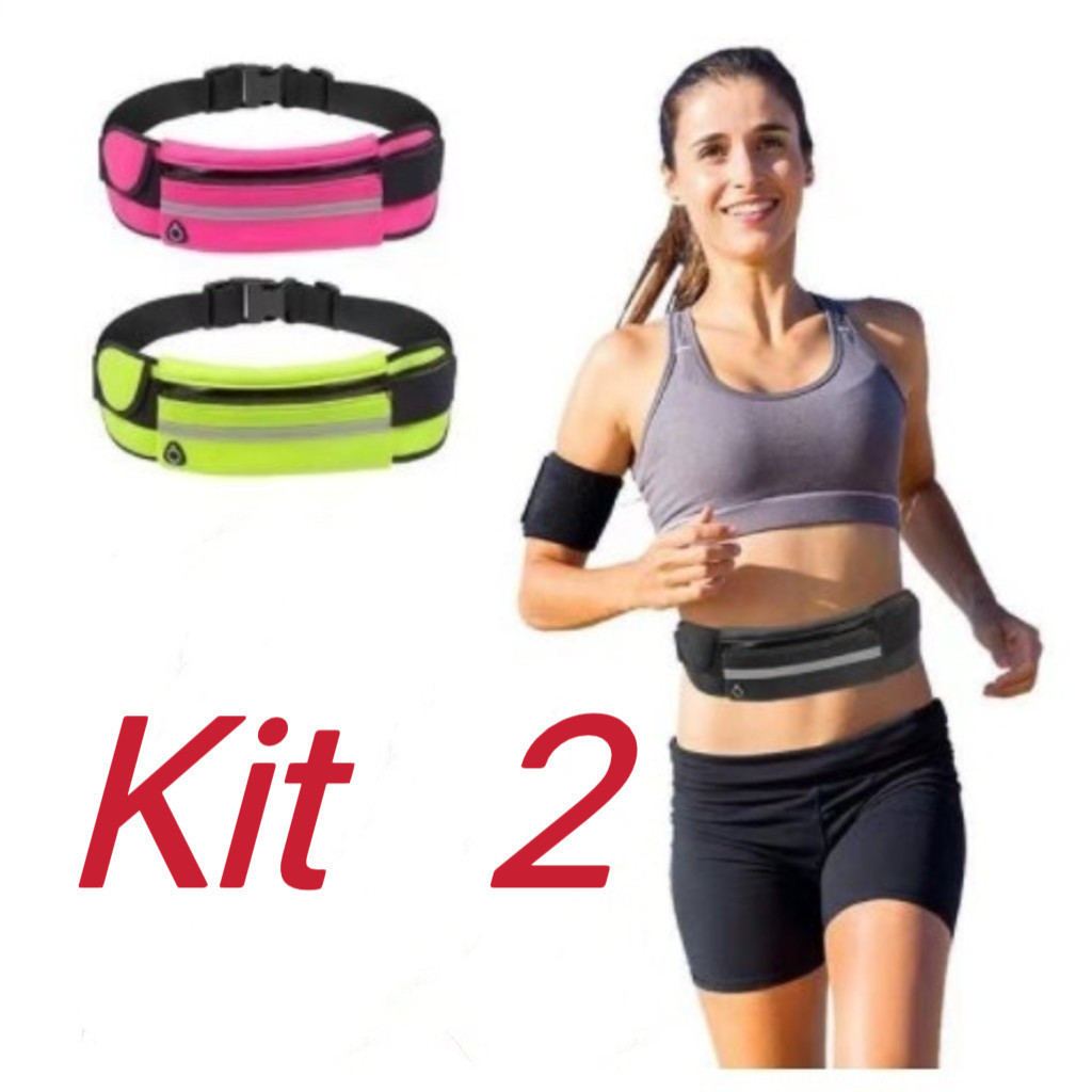Kit 2 Bolsa Cintura Esportiva Unissex Sem Capacidade Compacta Leve Impermeável