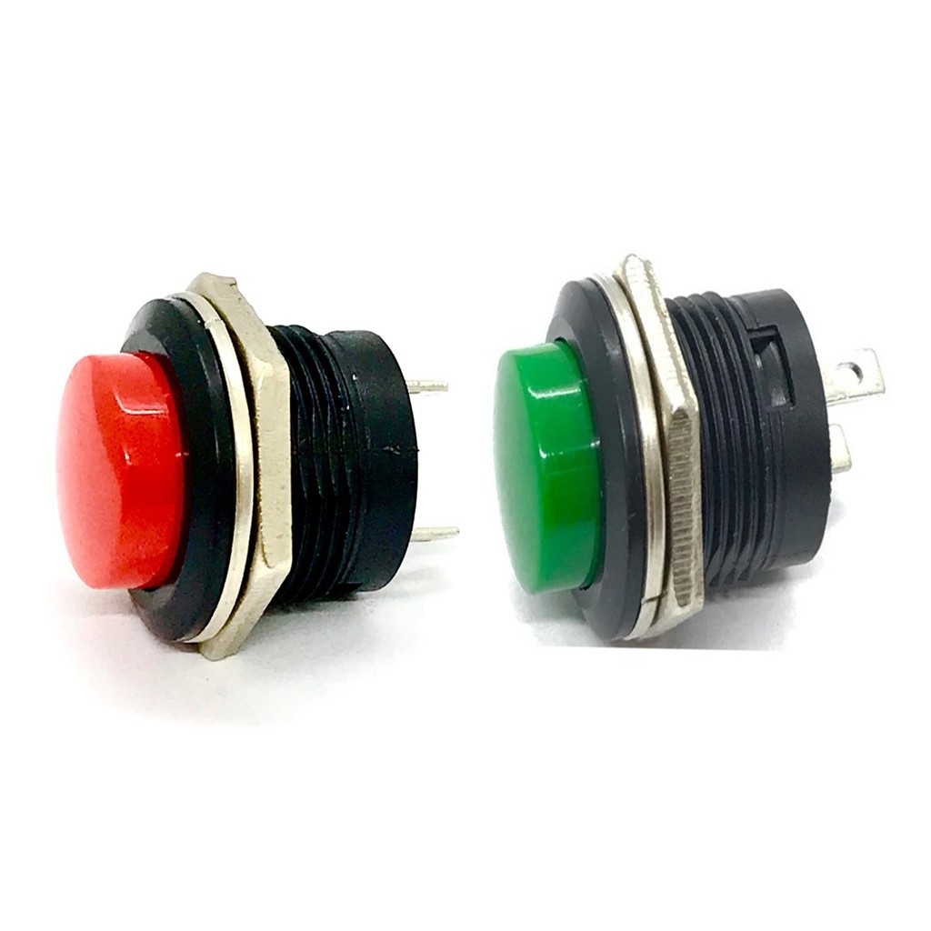 10 Chaves Push Button R13 Verde + 10 Chaves Vermelha S/ Trava - Pulsante Botão Momentêneo NA Painel