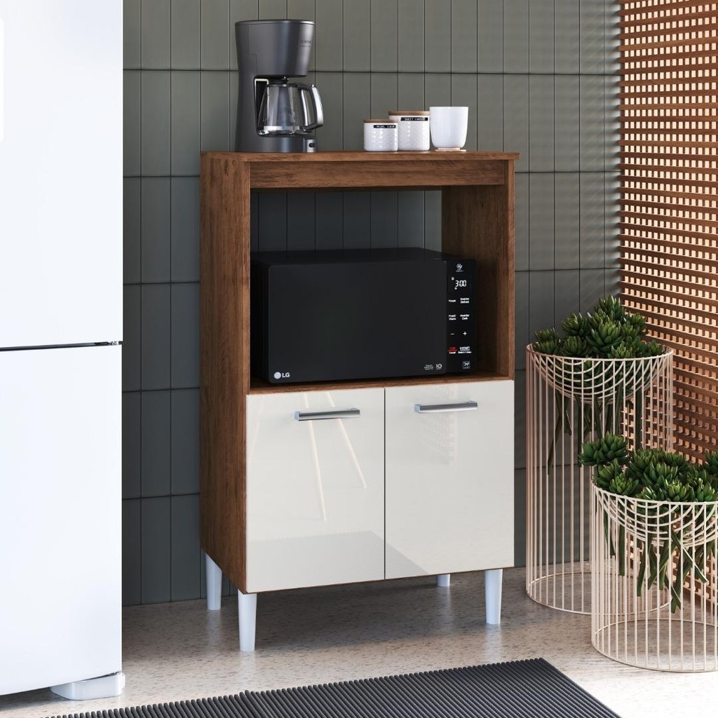Balcão De Cozinha Modulado Para Forno e Microondas Fidelitá Verona 65cm 2 Portas Noce/Off-White - Home & Living